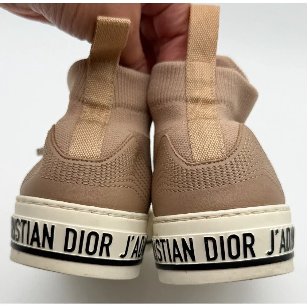Dior Walk'n'Dior Logo Pull On Hight Top Sneakers Beige Knit EU 36.5 US 6.5